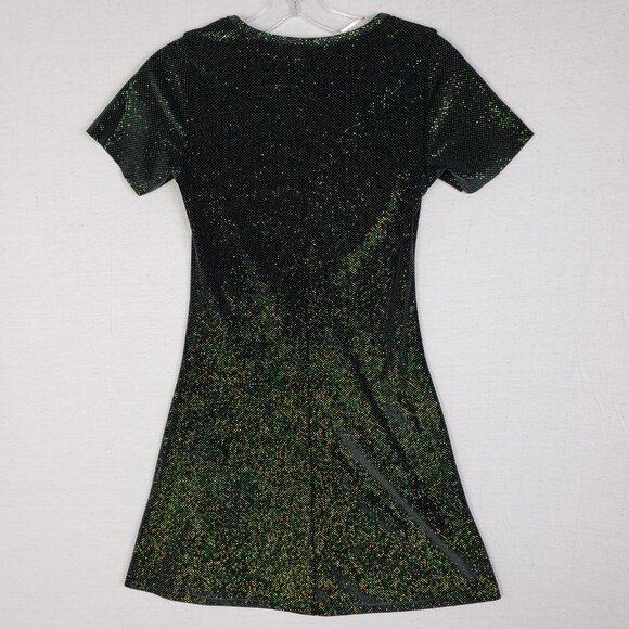 REFORMATION Glitter Mini Dress Shimmer Short Sleeve Fitted size XS Stretch - Picture 5 of 11